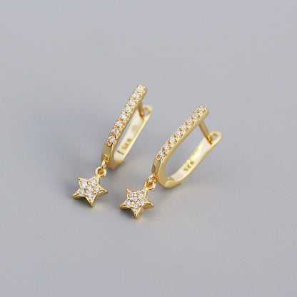 S925 Sterling Silver Ins Geometric Star Diamond U-shaped Earrings Women-Jewearrings