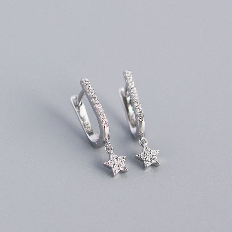 S925 Sterling Silver Ins Geometric Star Diamond U-shaped Earrings Women-Jewearrings