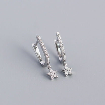 S925 Sterling Silver Ins Geometric Star Diamond U-shaped Earrings Women-Jewearrings