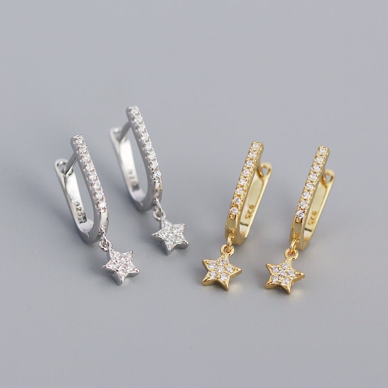 S925 Sterling Silver Ins Geometric Star Diamond U-shaped Earrings Women-Jewearrings