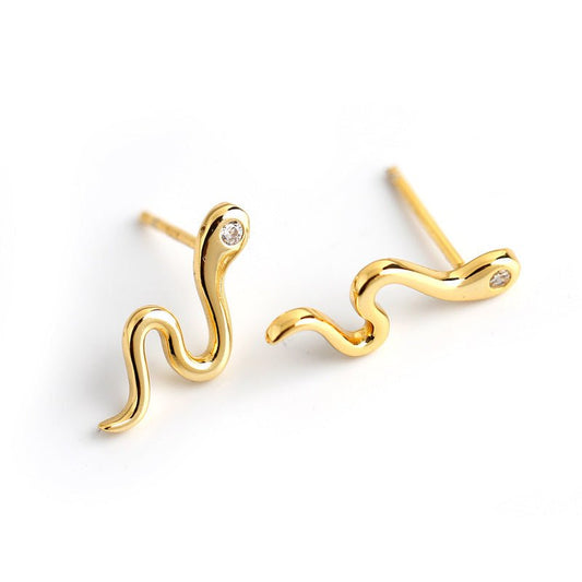 S925 Sterling Silver INS Snake-shaped Glossy Diamond Small Animal Mix And Match Earrings Earrings Women-Jewearrings