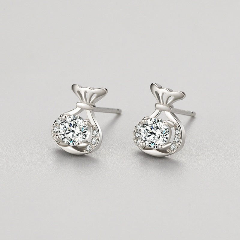 S925 Sterling Silver Lucky Bag Micro Diamond Stud Earrings-Jewearrings