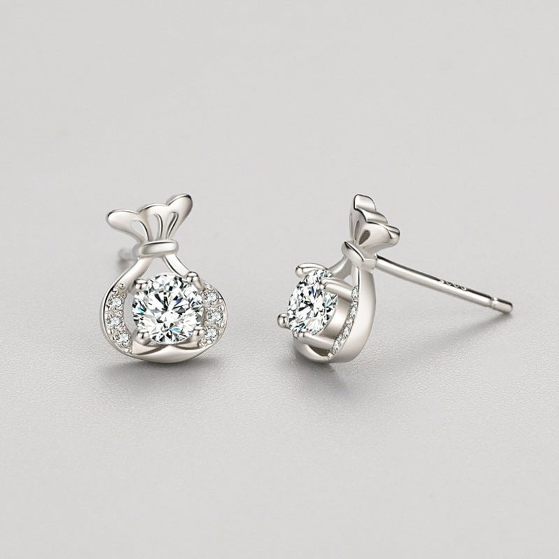 S925 Sterling Silver Lucky Bag Micro Diamond Stud Earrings-Jewearrings