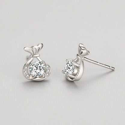 S925 Sterling Silver Lucky Bag Micro Diamond Stud Earrings-Jewearrings