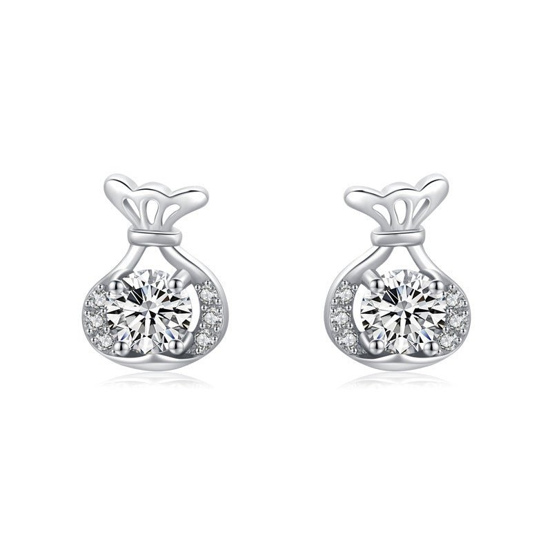 S925 Sterling Silver Lucky Bag Micro Diamond Stud Earrings-Jewearrings