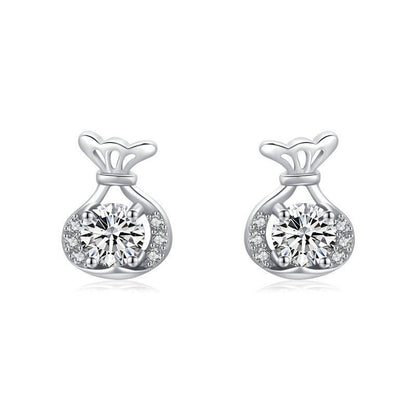 S925 Sterling Silver Lucky Bag Micro Diamond Stud Earrings-Jewearrings