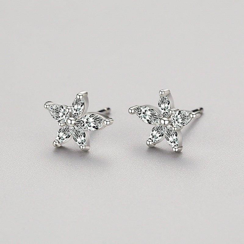 S925 Sterling Silver Micro Diamond Star Stud Earrings-Jewearrings