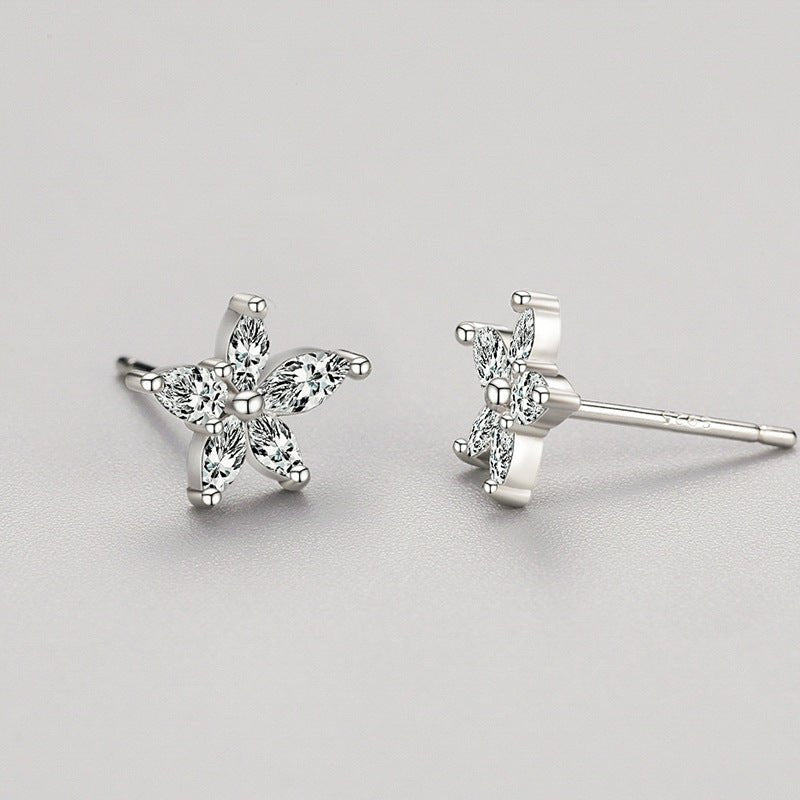 S925 Sterling Silver Micro Diamond Star Stud Earrings-Jewearrings