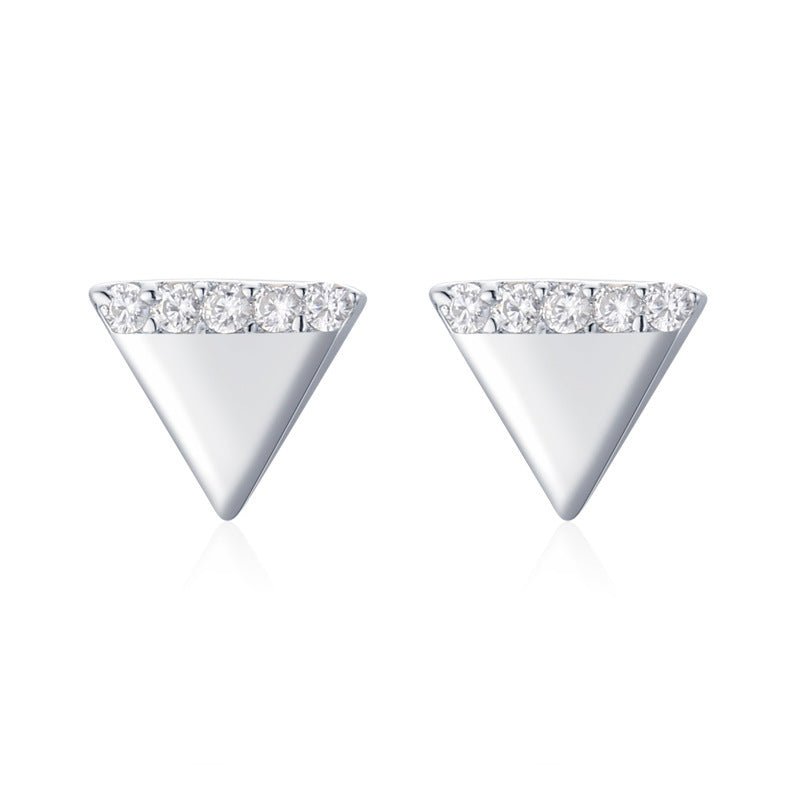 S925 Sterling Silver Micro Diamond Triangle Earrings-Jewearrings