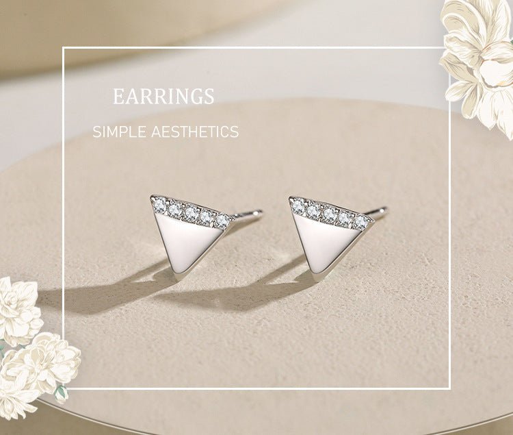 S925 Sterling Silver Micro Diamond Triangle Earrings-Jewearrings