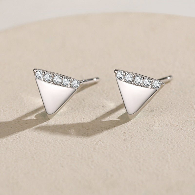 S925 Sterling Silver Micro Diamond Triangle Earrings-Jewearrings