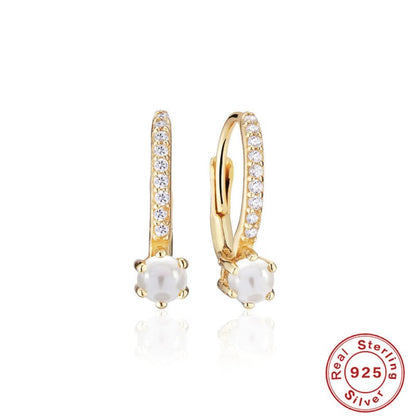 S925 Sterling Silver Micro-inlaid Four-claw Round Diamond Pearl Earrings-Jewearrings