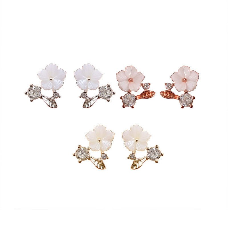 S925 Sterling Silver Micro-Inlaid Shell Flower Zircon Earrings-Jewearrings