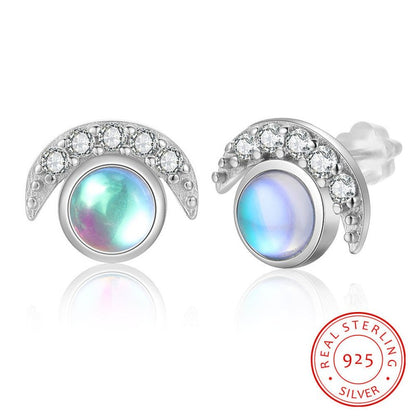 S925 Sterling Silver Moon Shaped Diamond Stud Earrings-Jewearrings