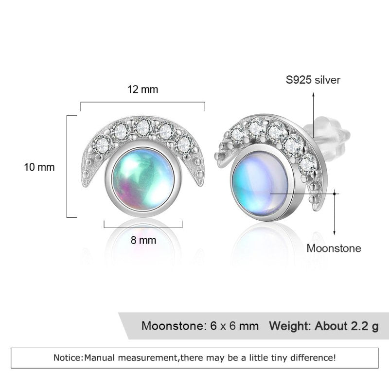 S925 Sterling Silver Moon Shaped Diamond Stud Earrings-Jewearrings