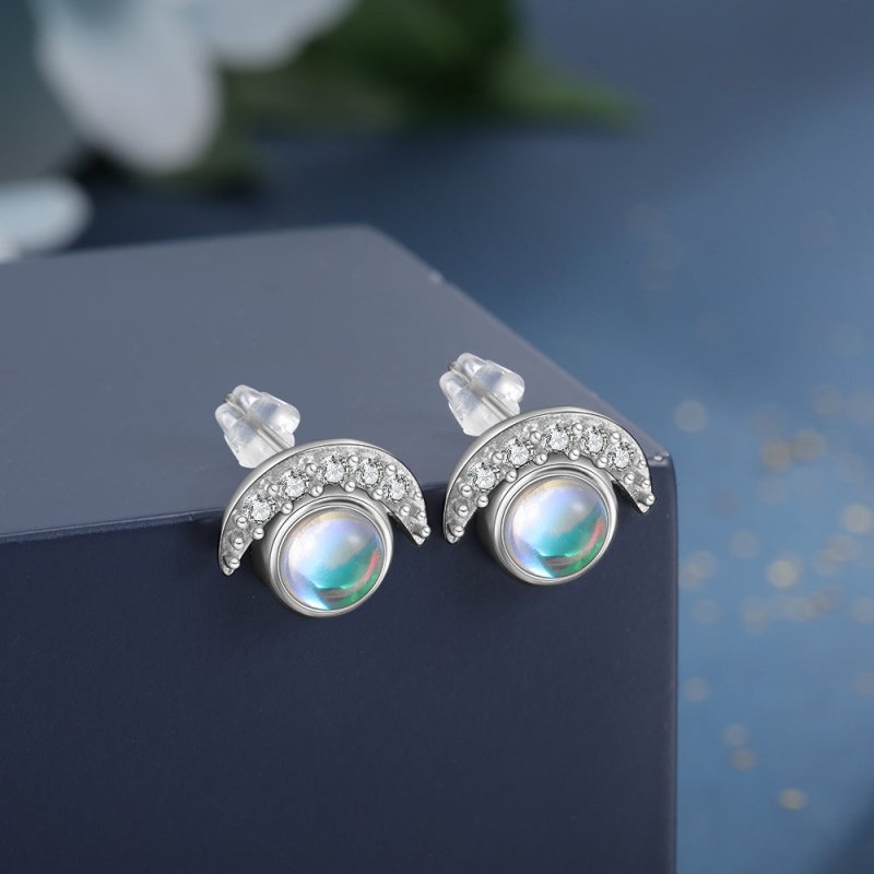 S925 Sterling Silver Moon Shaped Diamond Stud Earrings-Jewearrings