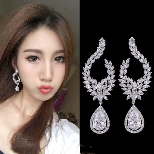 S925 Sterling Silver Needle Full Diamond Long Earrings-Jewearrings