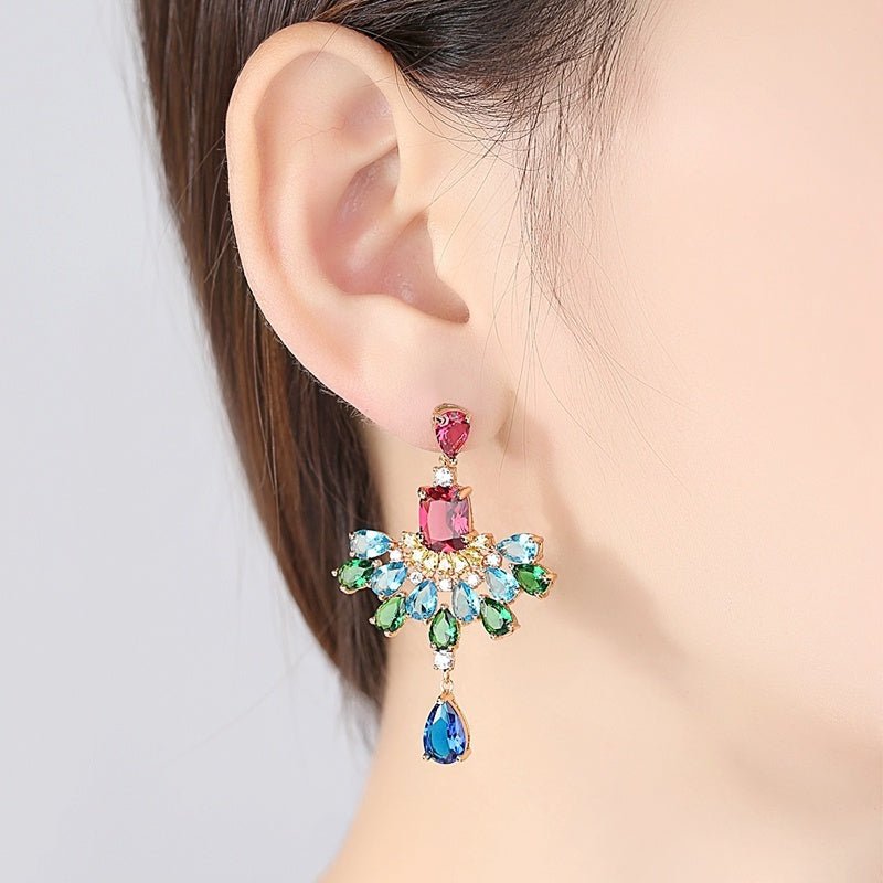 S925 sterling silver needle luxury atmosphere zircon Europe and the United States long section Yang Mi with the earrings earrings earrings exaggerated female jewelry-Jewearrings