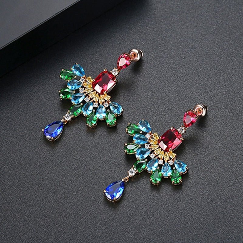 S925 sterling silver needle luxury atmosphere zircon Europe and the United States long section Yang Mi with the earrings earrings earrings exaggerated female jewelry-Jewearrings