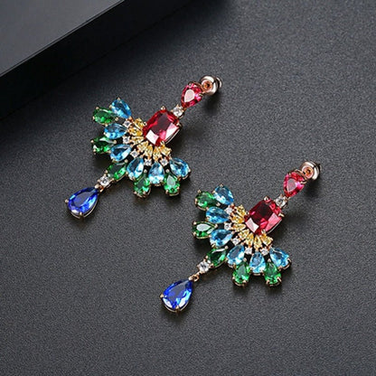 S925 sterling silver needle luxury atmosphere zircon Europe and the United States long section Yang Mi with the earrings earrings earrings exaggerated female jewelry-Jewearrings