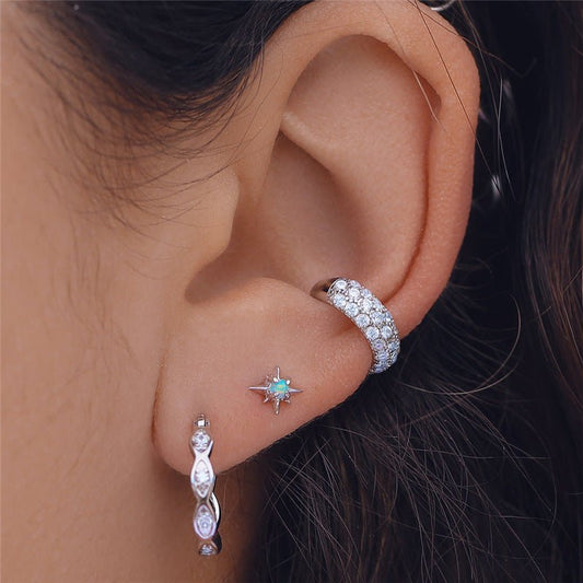 S925 Sterling Silver Octagonal Diamond Opal Stud Earrings-Jewearrings