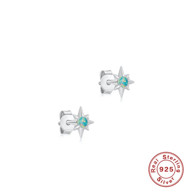 S925 Sterling Silver Octagonal Diamond Opal Stud Earrings-Jewearrings