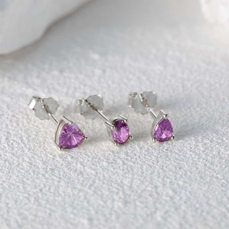 S925 Sterling Silver Purple Cluster Heart-shaped Diamond Stud Earrings-Jewearrings