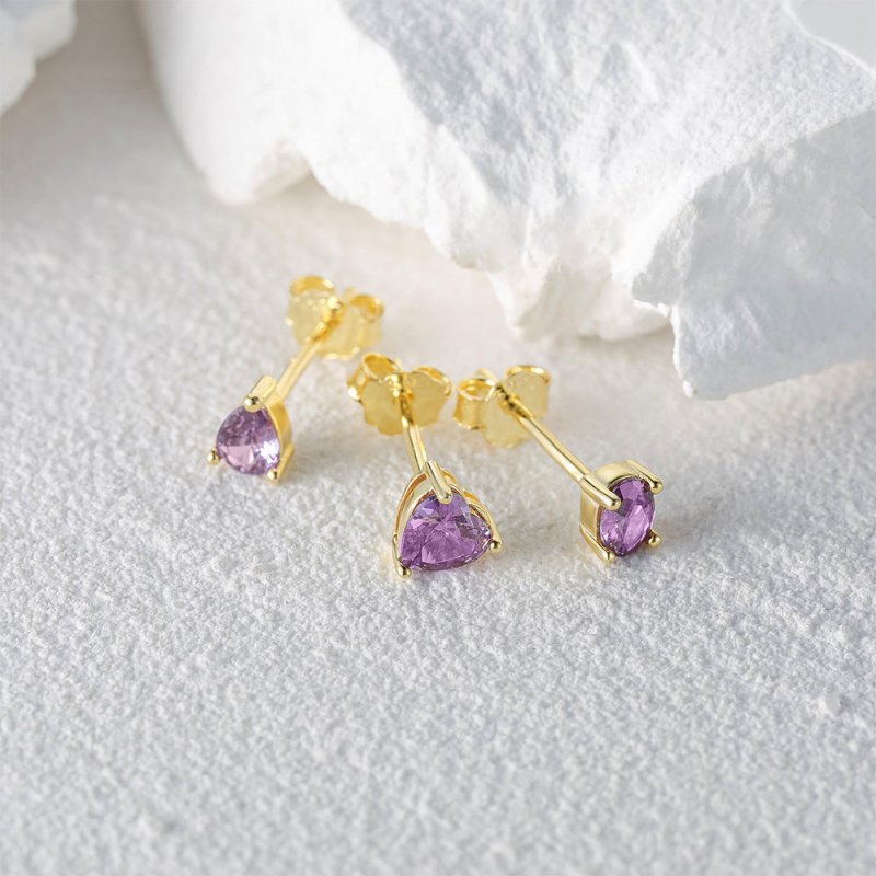 S925 Sterling Silver Purple Cluster Heart-shaped Diamond Stud Earrings-Jewearrings