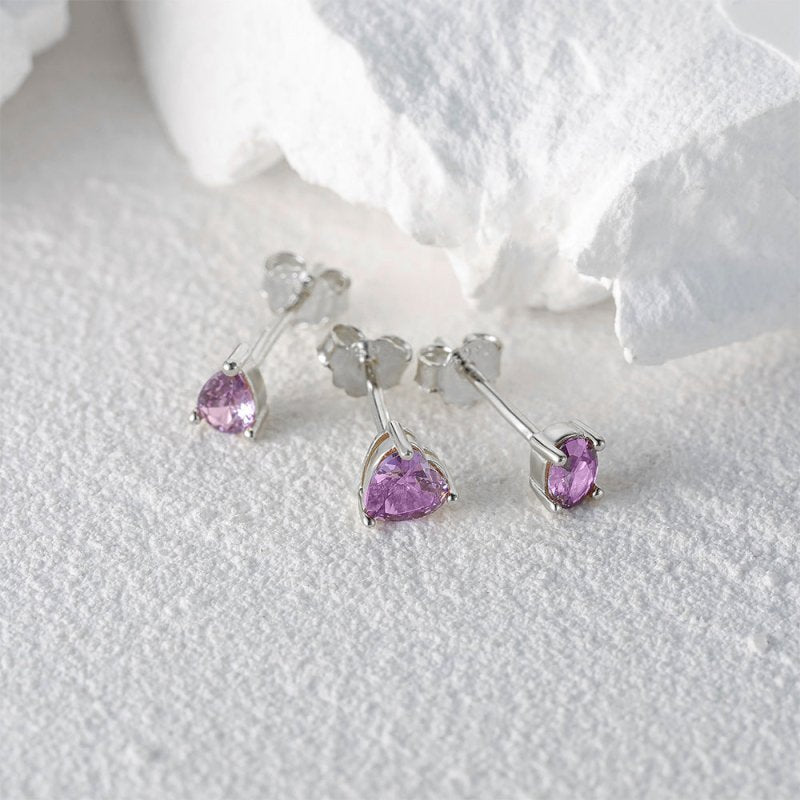 S925 Sterling Silver Purple Cluster Heart-shaped Diamond Stud Earrings-Jewearrings