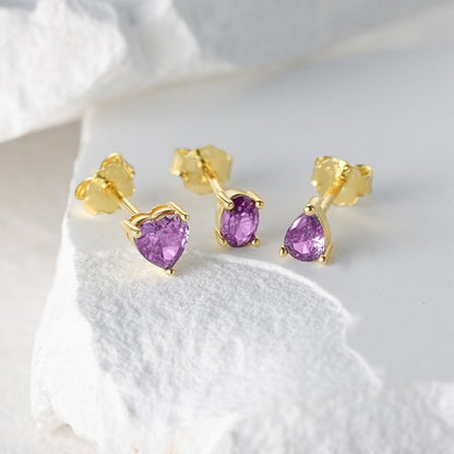 S925 Sterling Silver Purple Cluster Heart-shaped Diamond Stud Earrings-Jewearrings