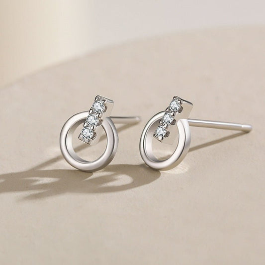 S925 Sterling Silver Round Micro Diamond Earrings Female All-match-Jewearrings