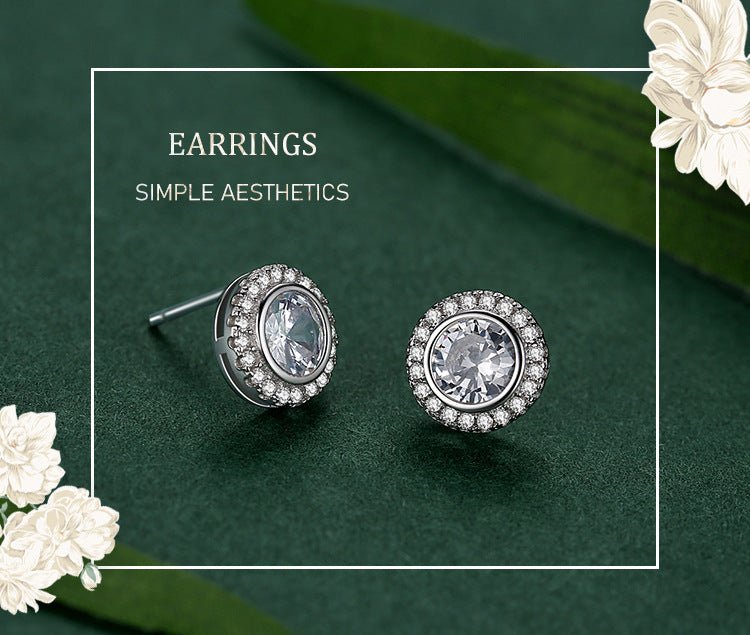 S925 Sterling Silver Round Simulation Diamond Stud Earrings-Jewearrings