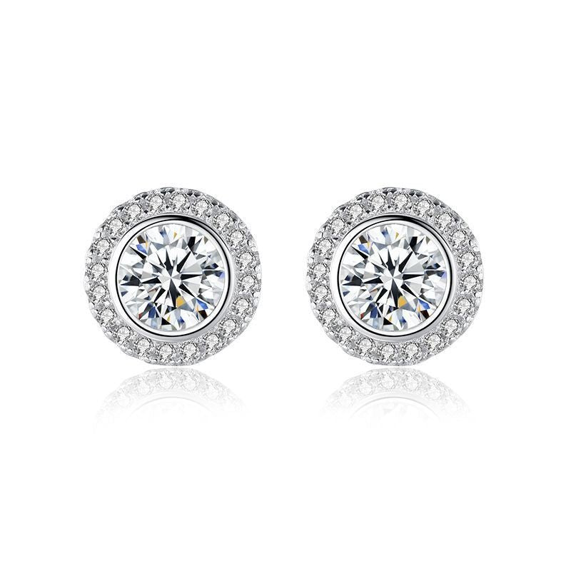 S925 Sterling Silver Round Simulation Diamond Stud Earrings-Jewearrings