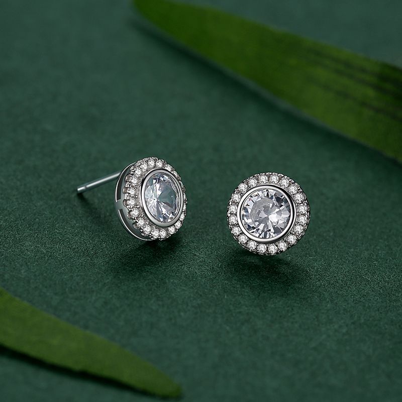 S925 Sterling Silver Round Simulation Diamond Stud Earrings-Jewearrings