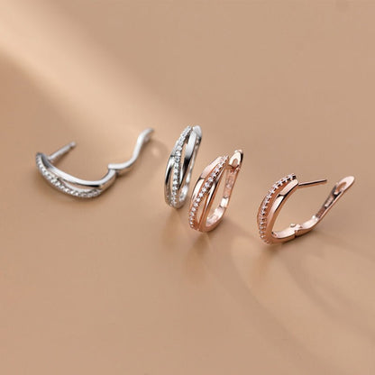 S925 Sterling Silver Simple Temperament With Diamond Geometric Multi-Layer Earrings-Jewearrings