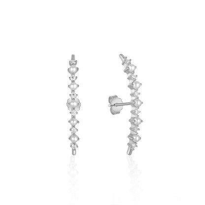 S925 Sterling Silver Single Row Diamond Pearl Earrings-Jewearrings