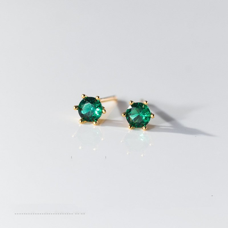 S925 Sterling Silver Six-claw Diamond Emerald Stud Earrings-Jewearrings