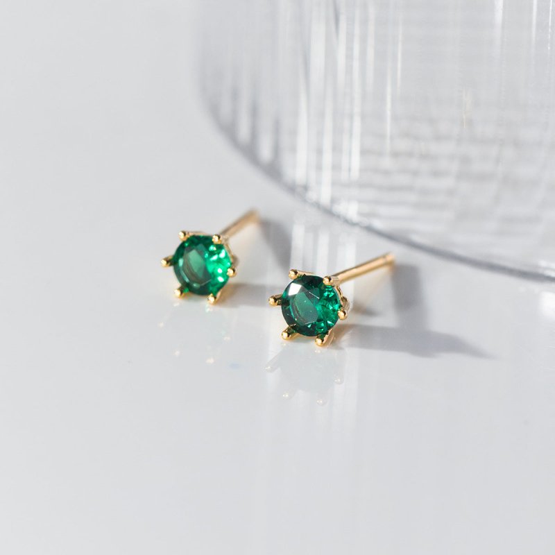 S925 Sterling Silver Six-claw Diamond Emerald Stud Earrings-Jewearrings