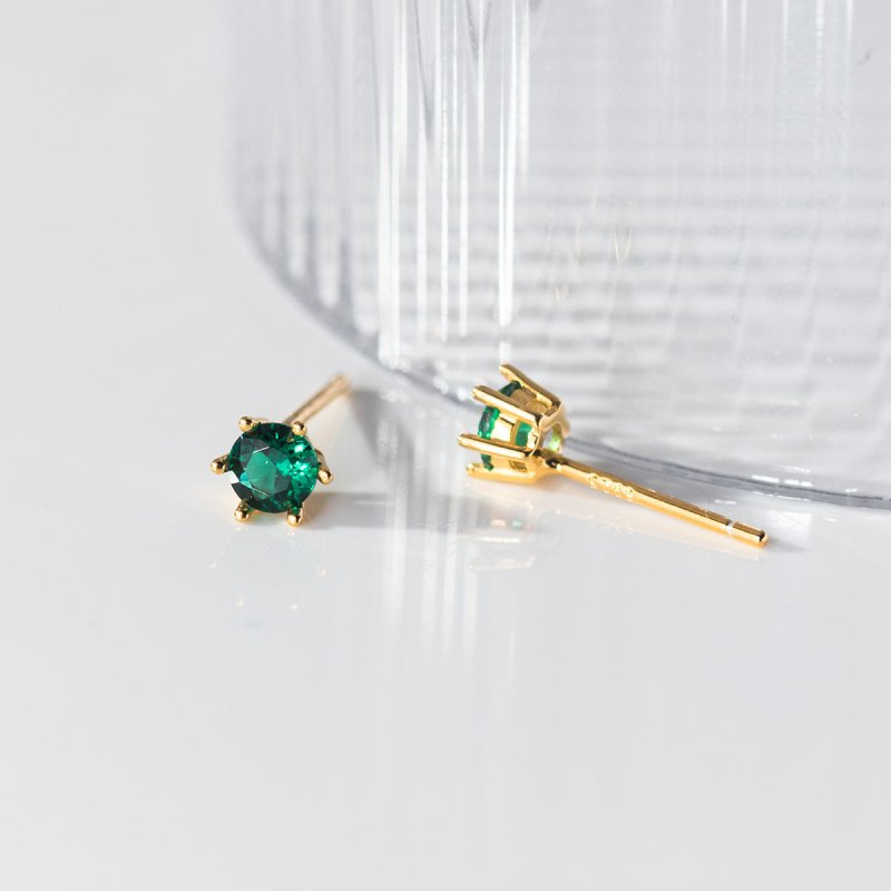 S925 Sterling Silver Six-claw Diamond Emerald Stud Earrings-Jewearrings