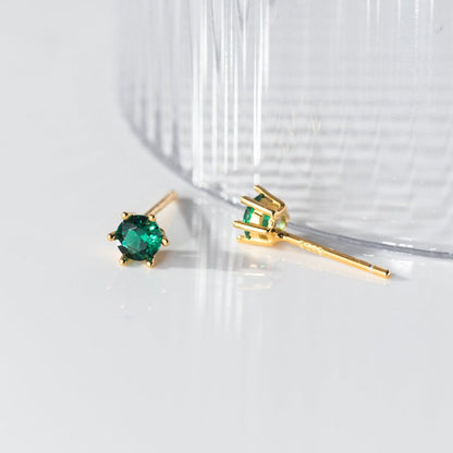 S925 Sterling Silver Six-claw Diamond Emerald Stud Earrings-Jewearrings