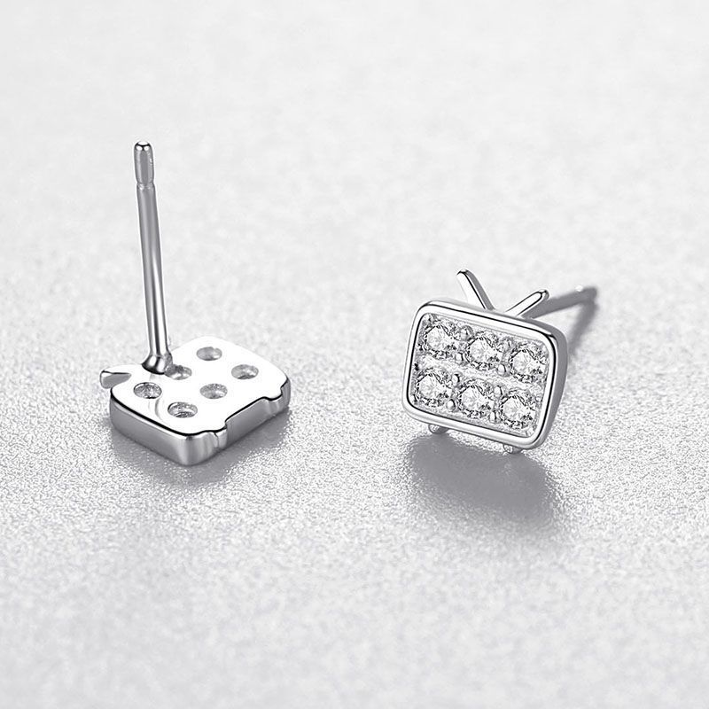 S925 Sterling Silver Small TV Diamond Stud Earrings-Jewearrings