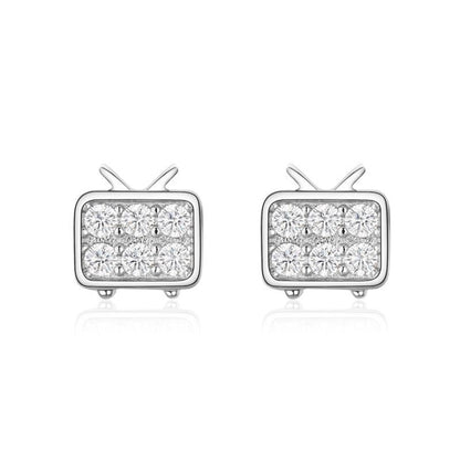 S925 Sterling Silver Small TV Diamond Stud Earrings-Jewearrings