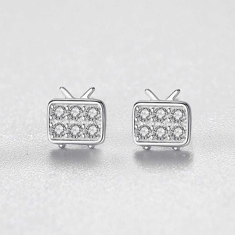 S925 Sterling Silver Small TV Diamond Stud Earrings-Jewearrings