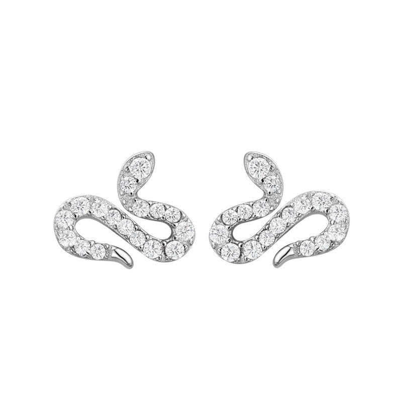 S925 Sterling Silver Snake Full Diamond Stud Earrings-Jewearrings