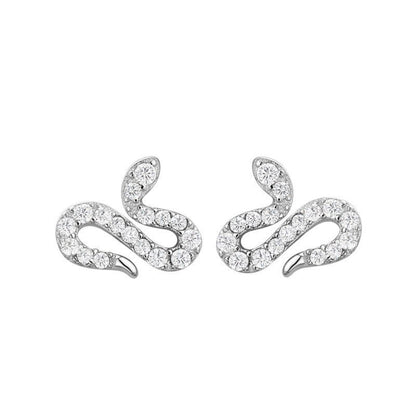 S925 Sterling Silver Snake Full Diamond Stud Earrings-Jewearrings