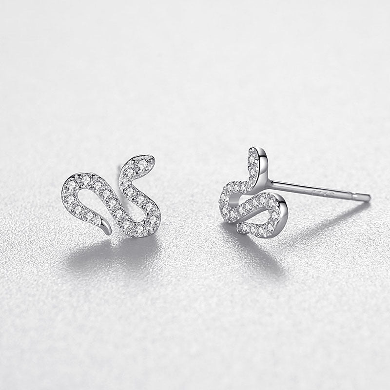 S925 Sterling Silver Snake Full Diamond Stud Earrings-Jewearrings