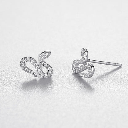 S925 Sterling Silver Snake Full Diamond Stud Earrings-Jewearrings