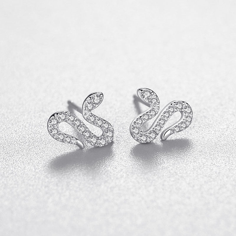 S925 Sterling Silver Snake Full Diamond Stud Earrings-Jewearrings