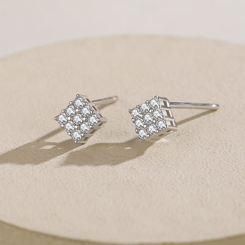 S925 Sterling Silver Square Full Diamond Delicate Stud Earrings-Jewearrings