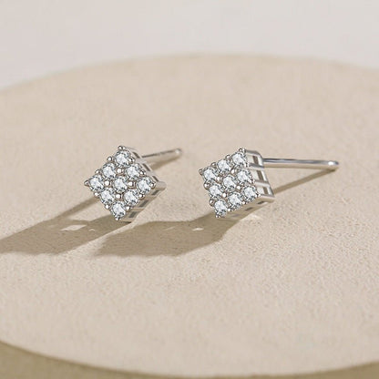 S925 Sterling Silver Square Full Diamond Delicate Stud Earrings-Jewearrings